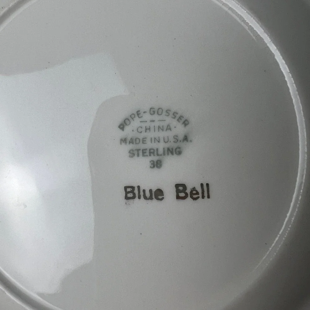 VTG 50s Pope-Gosser Blue Bell Bread Plates Set of 4 White Gold Trim Grandmacore